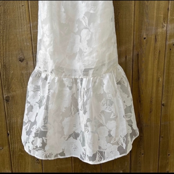 White Jacquard Organza Backless Lace-Up Midi Dress 🌿 - Picture 6 of 12